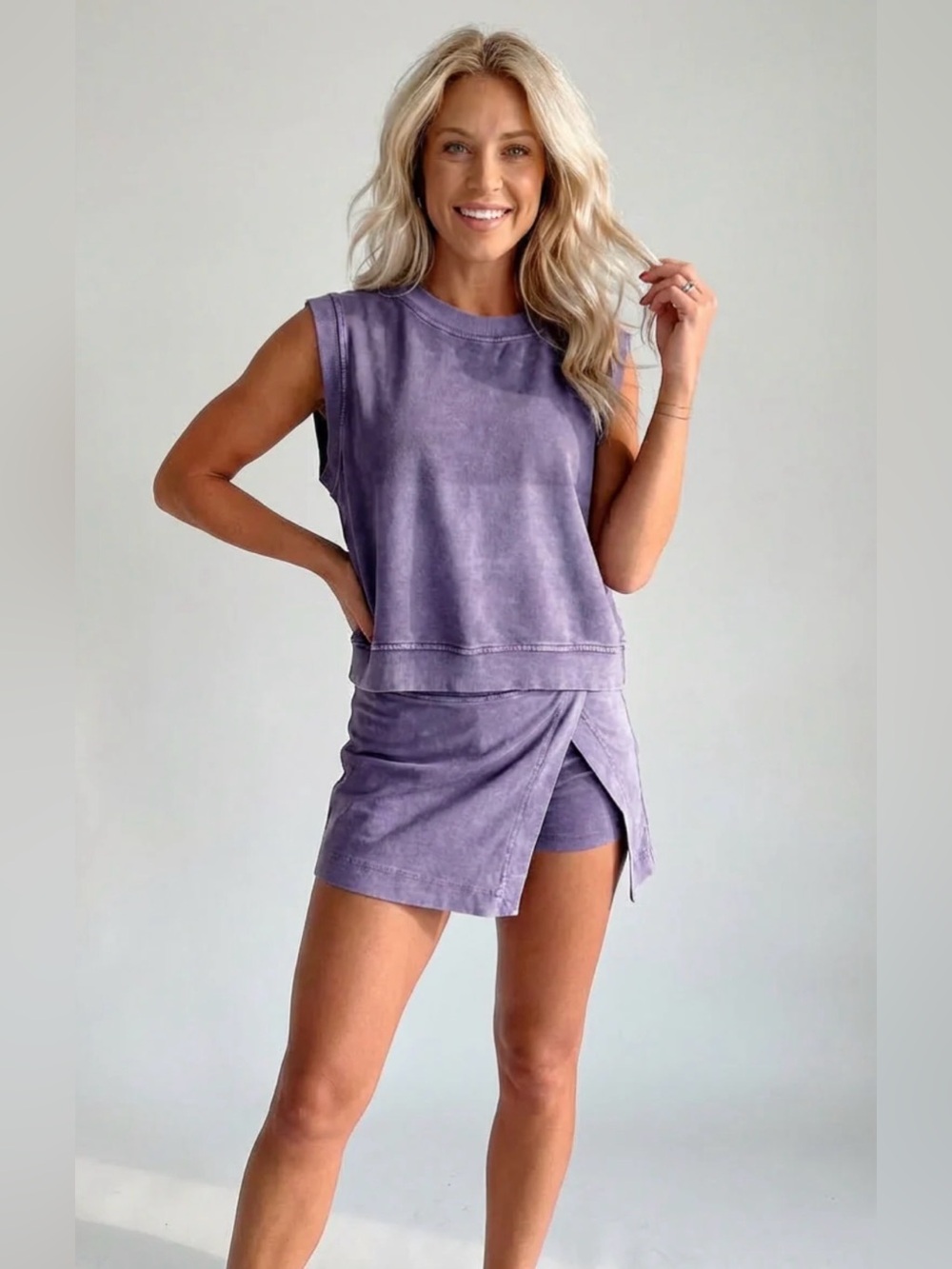 Aurora Purple Two-Piece Sleeveless Top & Wrap Skort Set - Medium - NIP